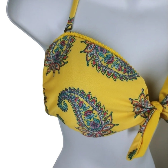 Isabella Rose Bathing Swim Bikini Top Yellow with Paisleys L - Picture 2 of 8